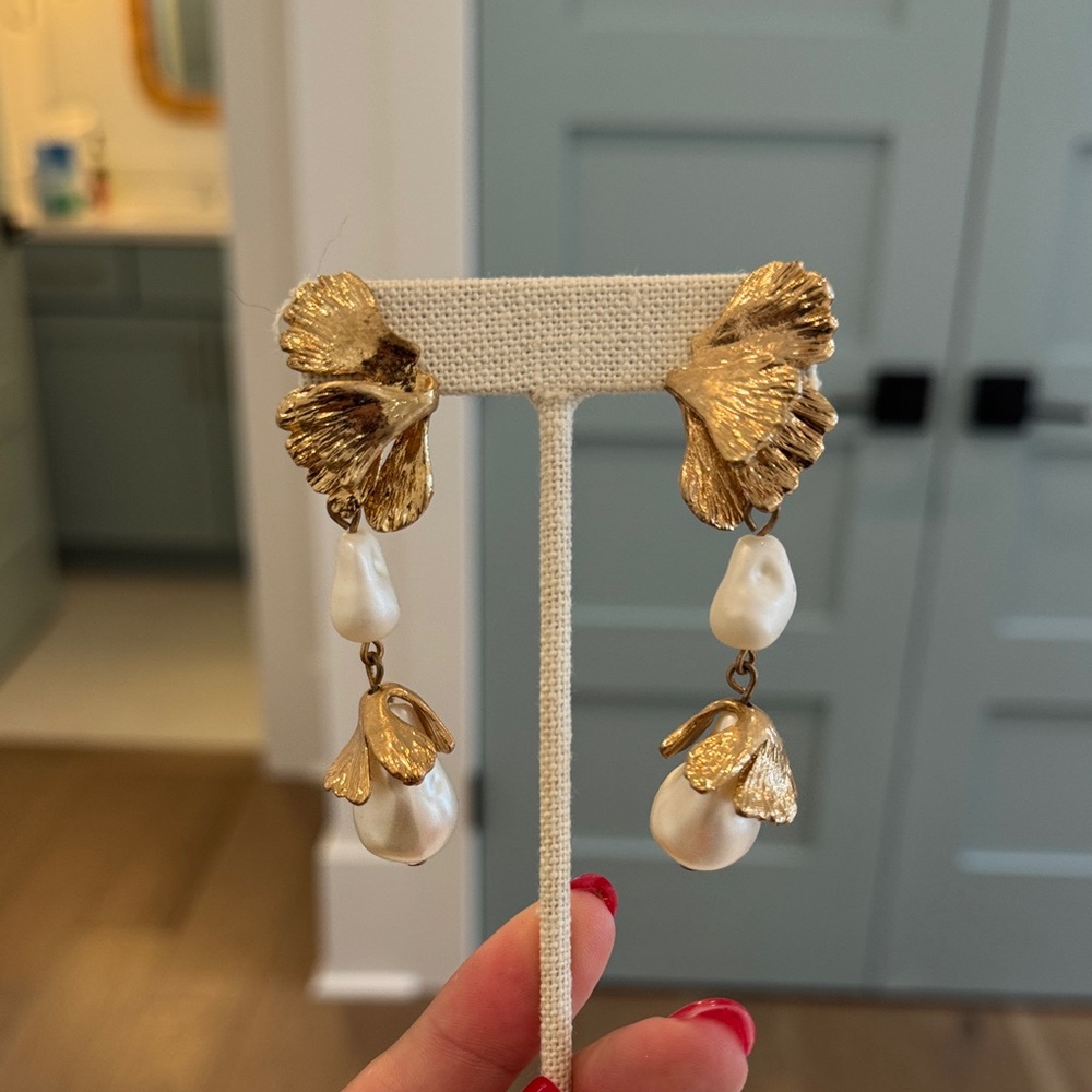 Zara Gold and Cream Floral Drop Earrings
